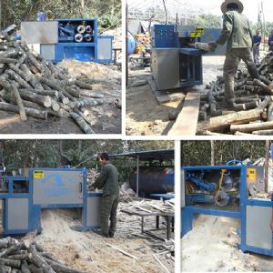 海南島-原木多片鋸150型鋸橡膠木加工現場